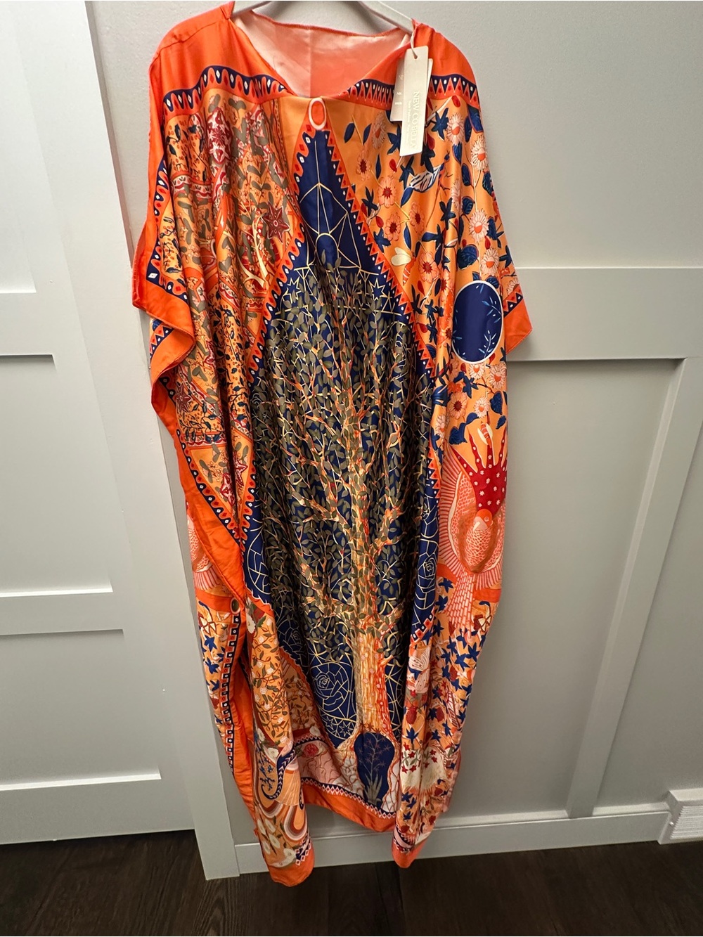 NWT Orange Tree of Life Caftan Maxi Dress One Size Boho Resort Cover Up
